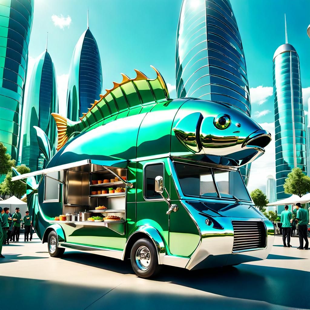 Futuristic Fish Food Truck in Solar City