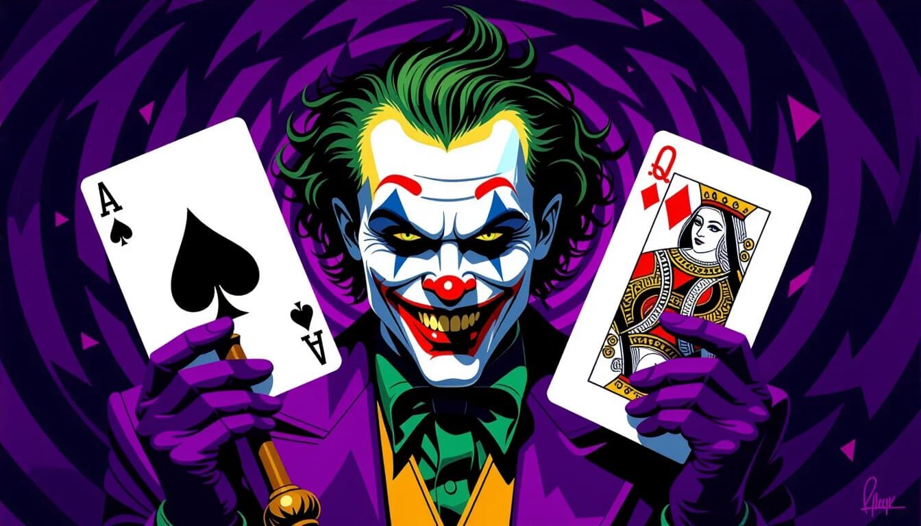 Surreal Joker and Queen of Spades Playing Card