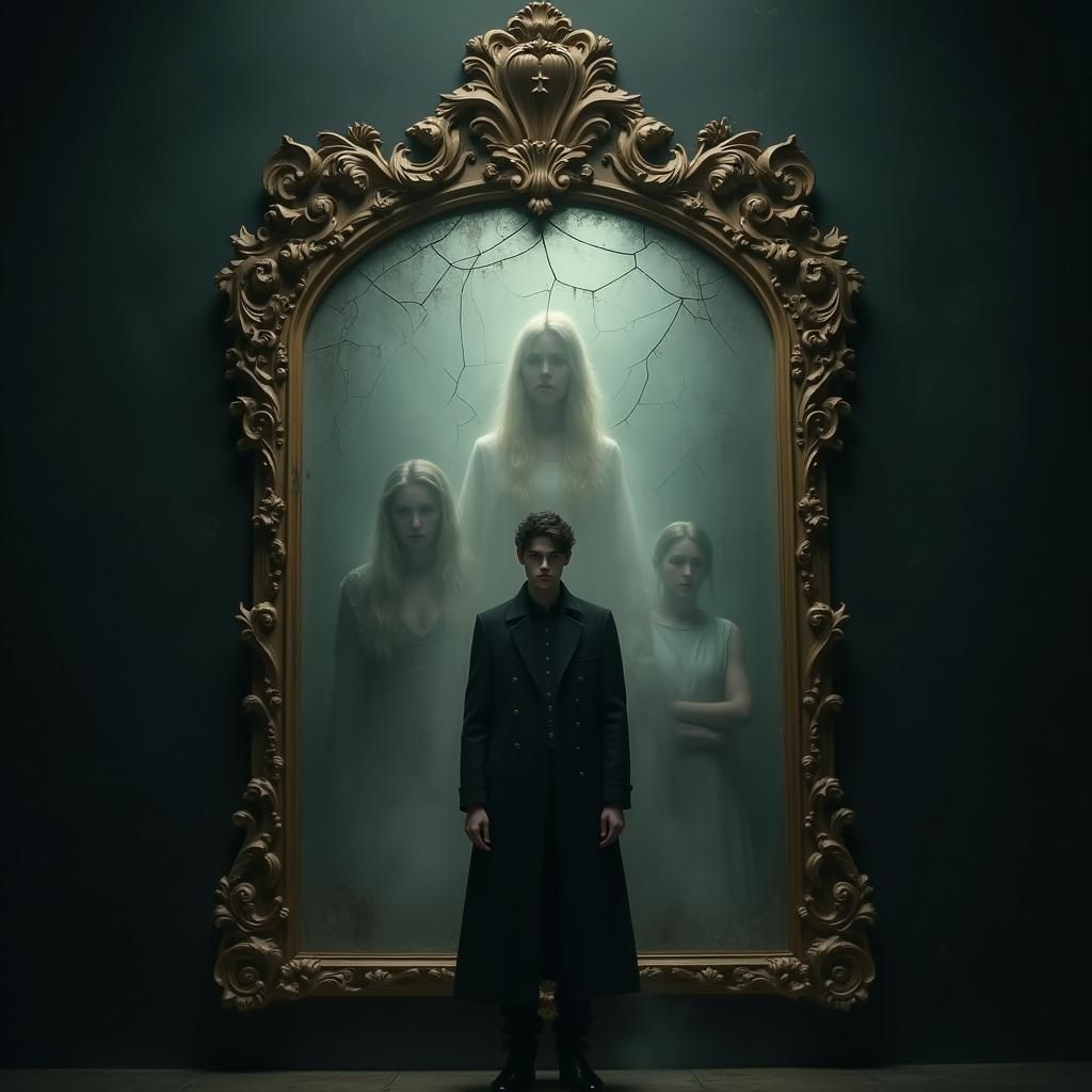 Baroque Mirror Reflecting Ghosts and Inner Turmoil