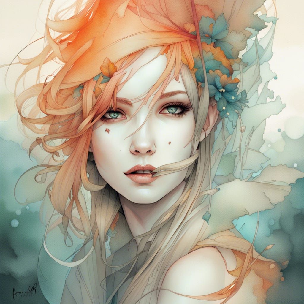 Striking Character Portrait in Mixed Artistic Styles