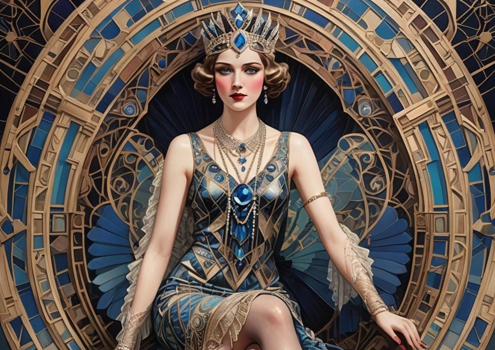 Art Deco Burlesque Woman on Stage in Hyperrealistic Style