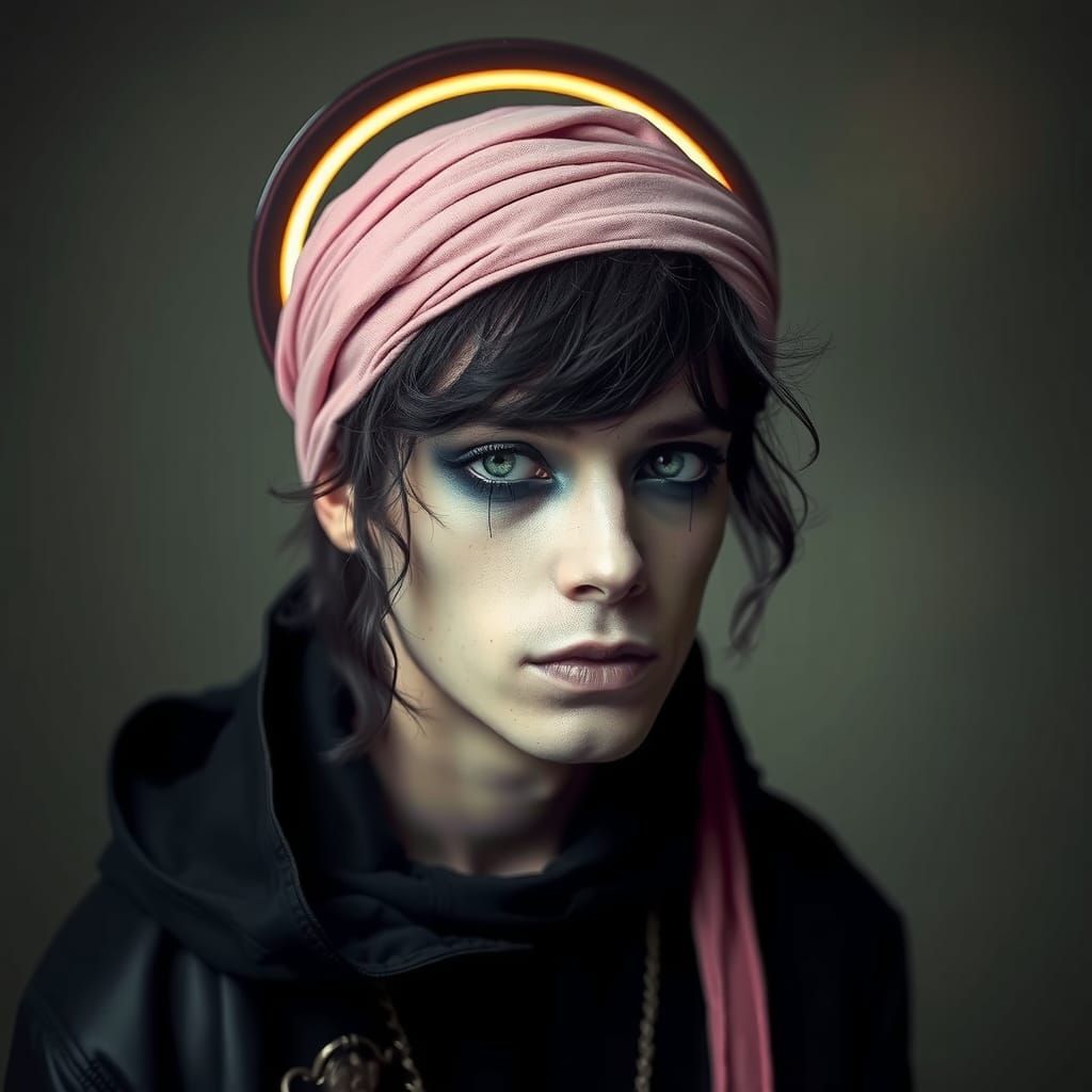 Gothic Halo Portrait in Art Screen Print Style