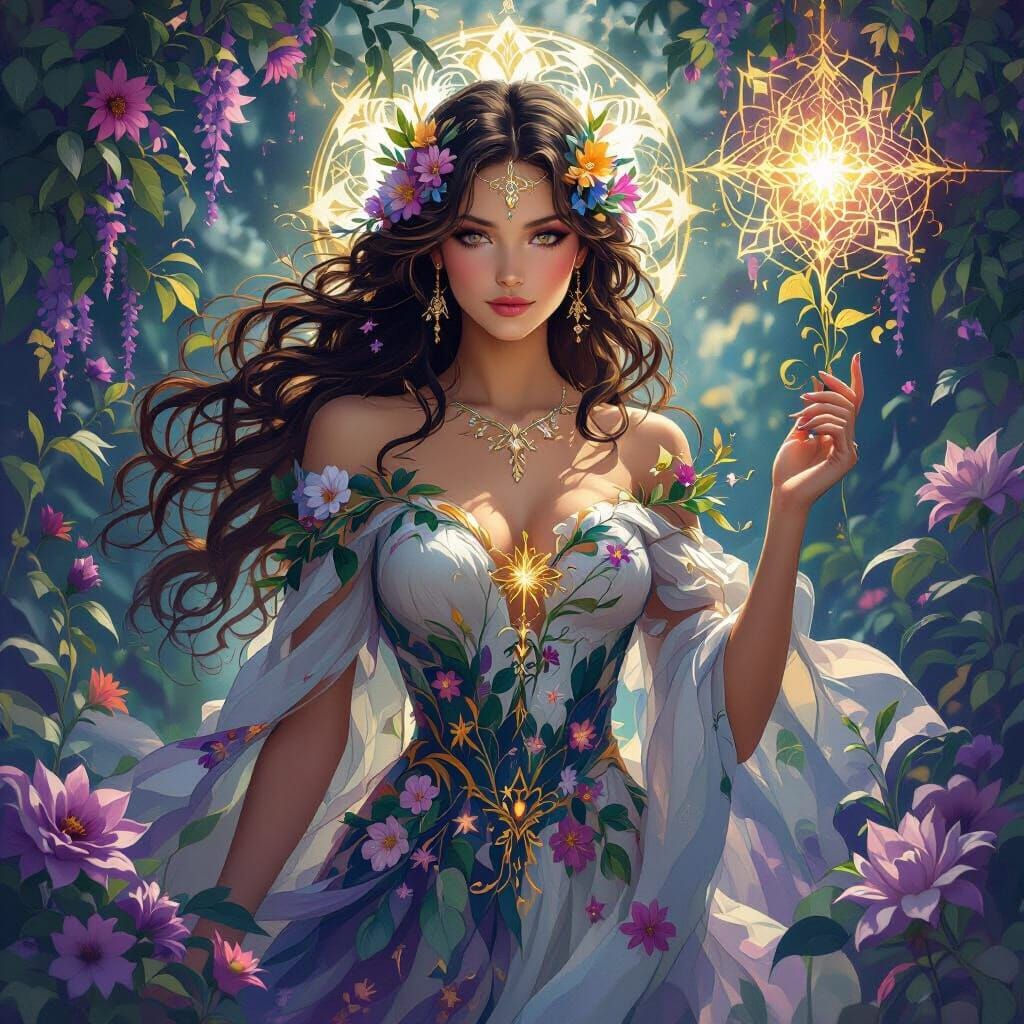 Ethereal Goddess of Flora in Detailed Fantasy Art