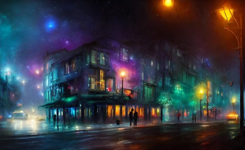 Galaxy Nebula Tavern with Twinklelights: Fantasy Art