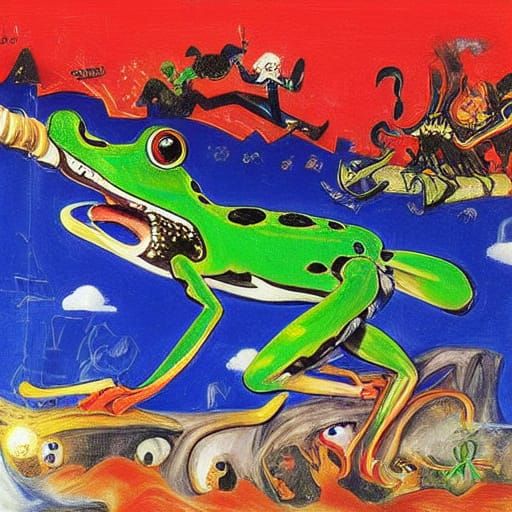 Anime Mice vs Frogs Battle in Soutine Dali Style