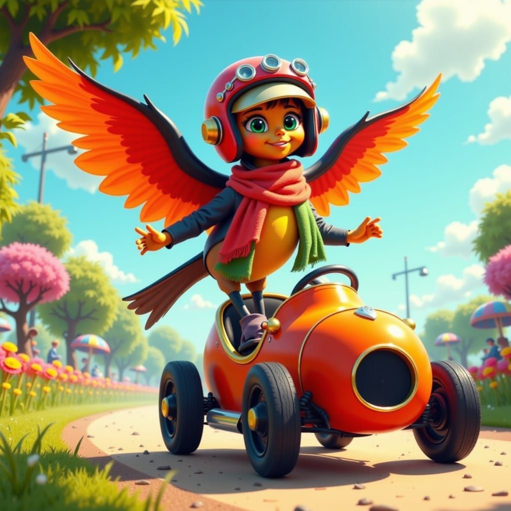 Robin Celebrates Soapbox Derby Victory in Vibrant Style