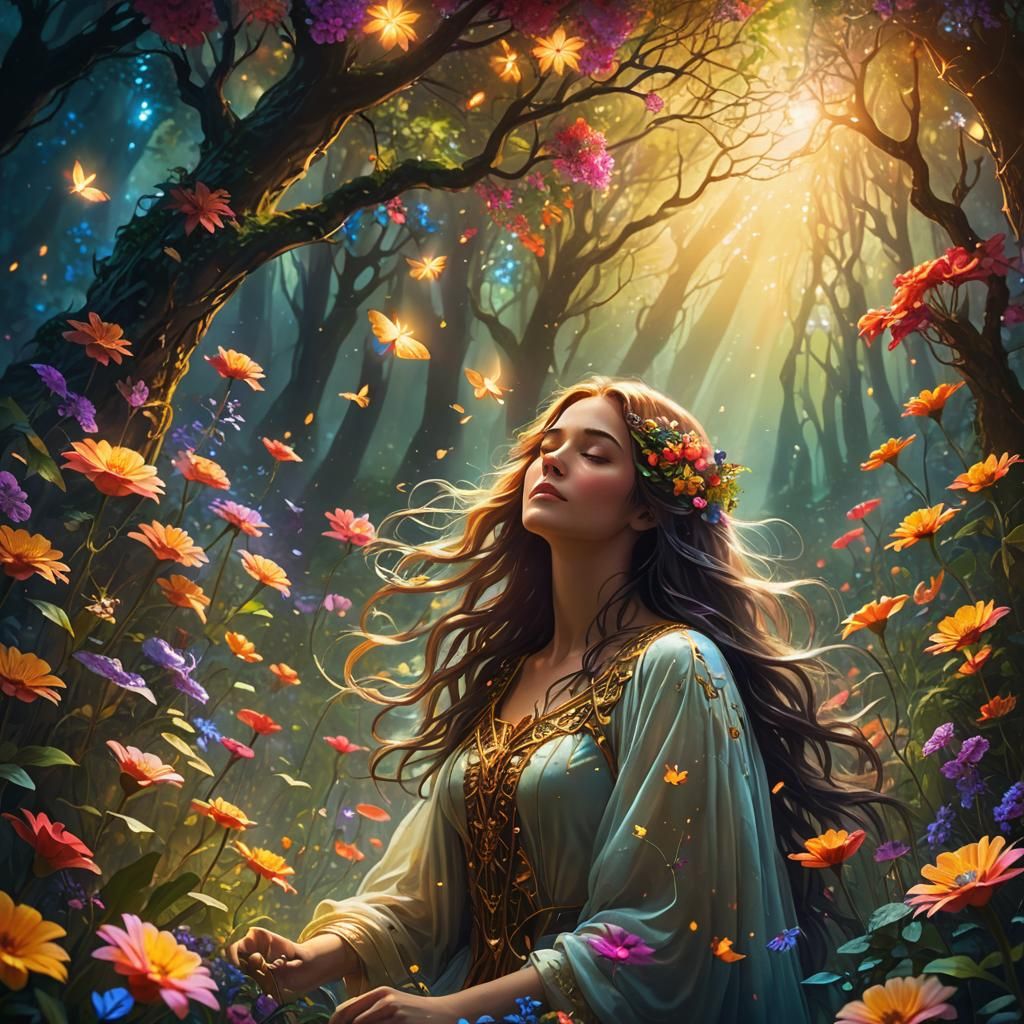 Dreaming Woman in Mystical Forest: Fantasy Concept Art