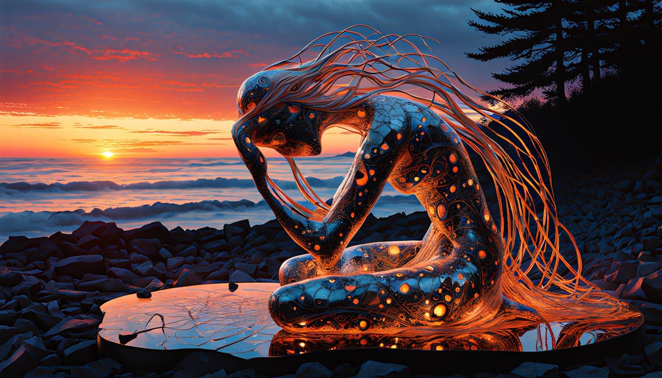 Surreal Fragmented Sculpture with Bioluminescent Elements