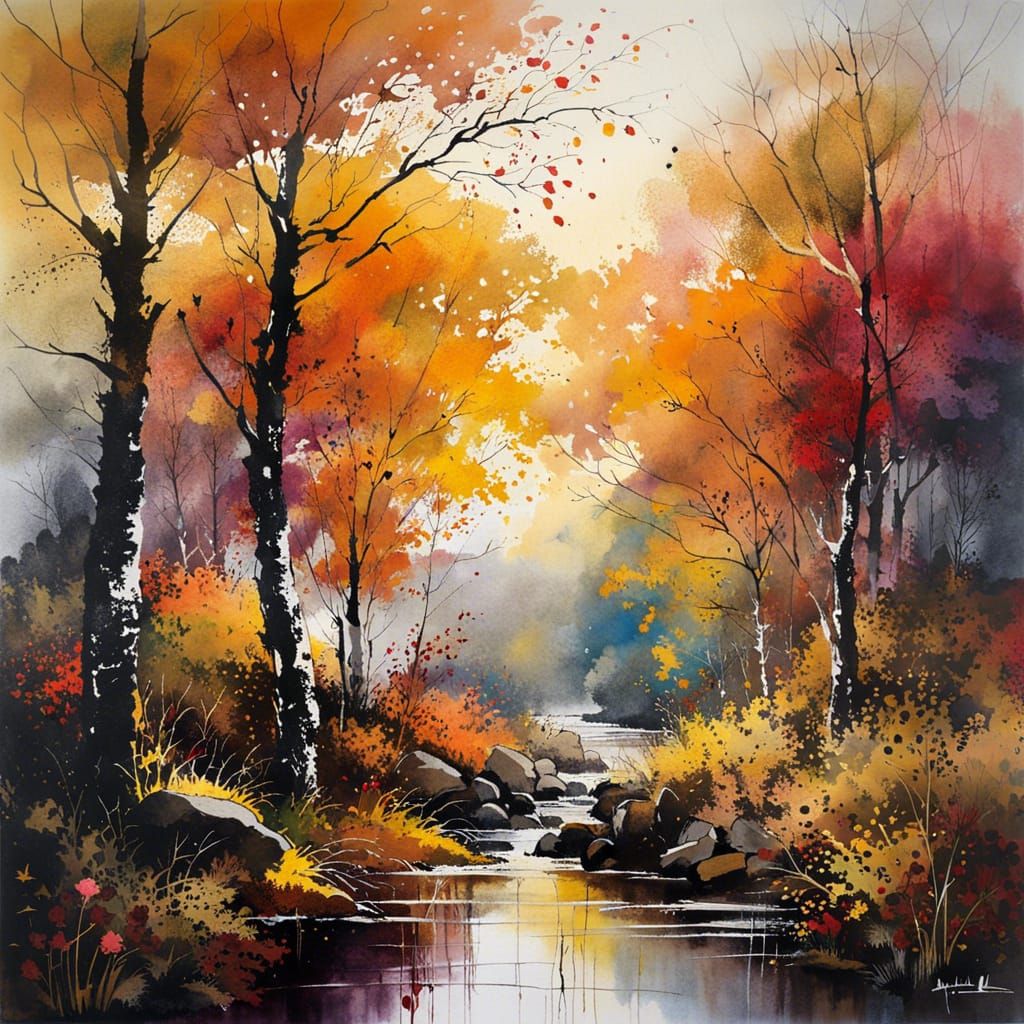 Colorful Scottish Autumn Landscape Graffiti Art