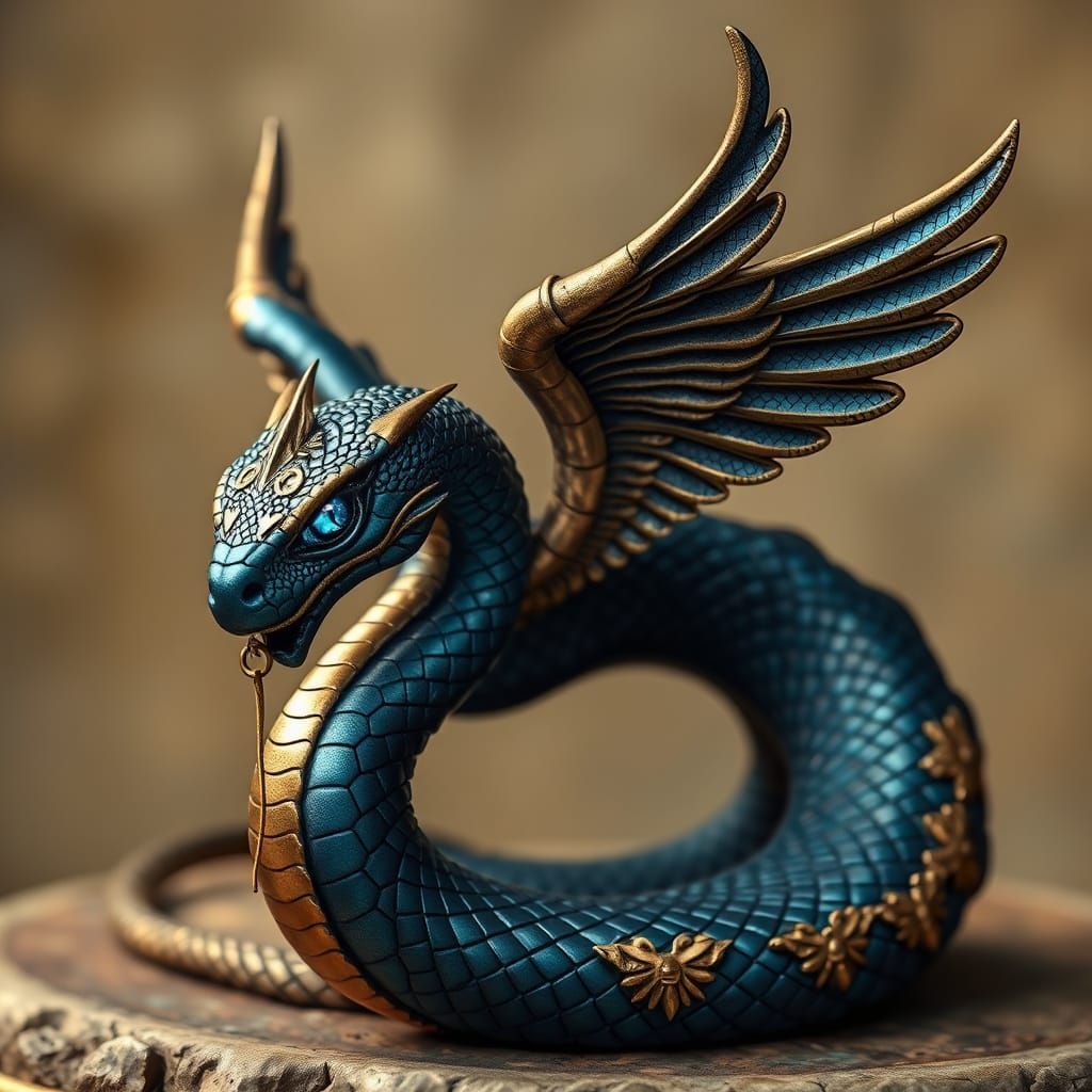 Egyptian Winged Serpent with Luminous Scales and Crystal Eye...