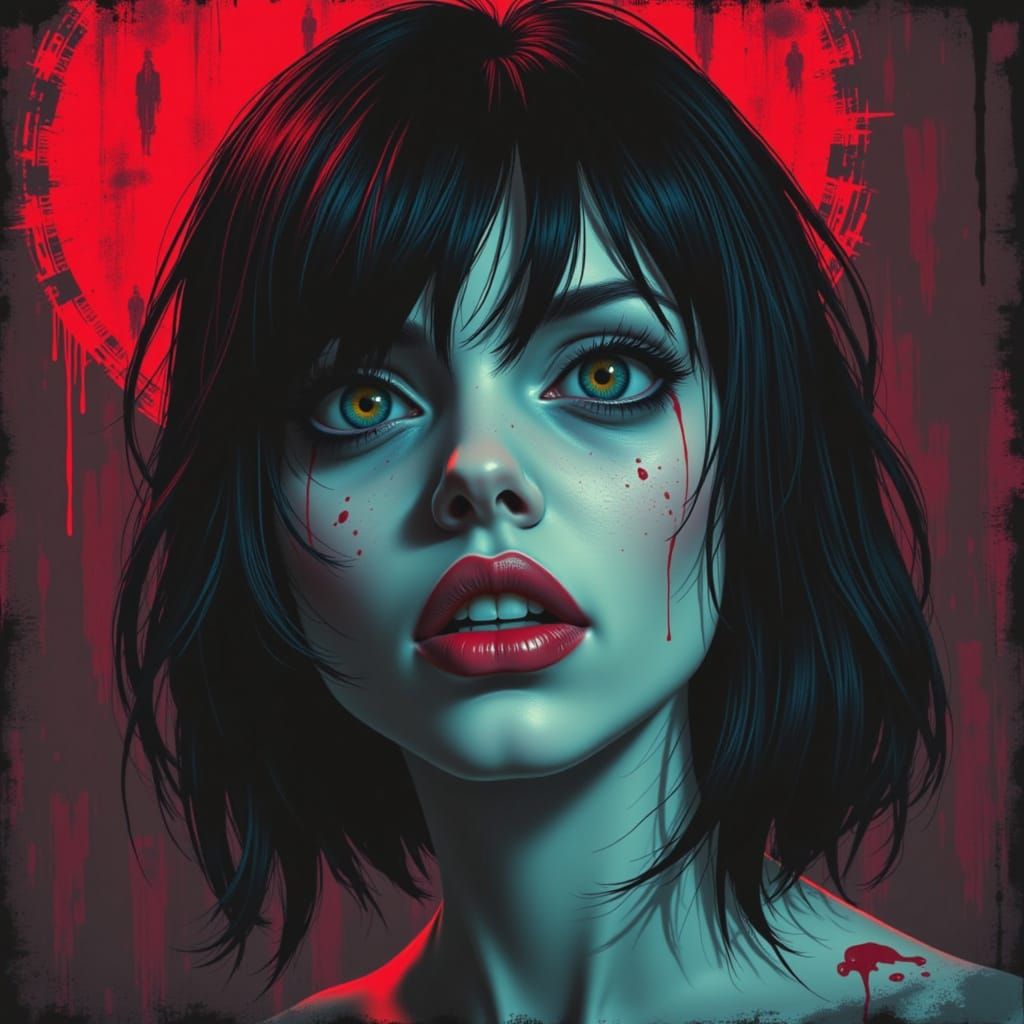 Cursed Woman Painting in Analog Horror Style