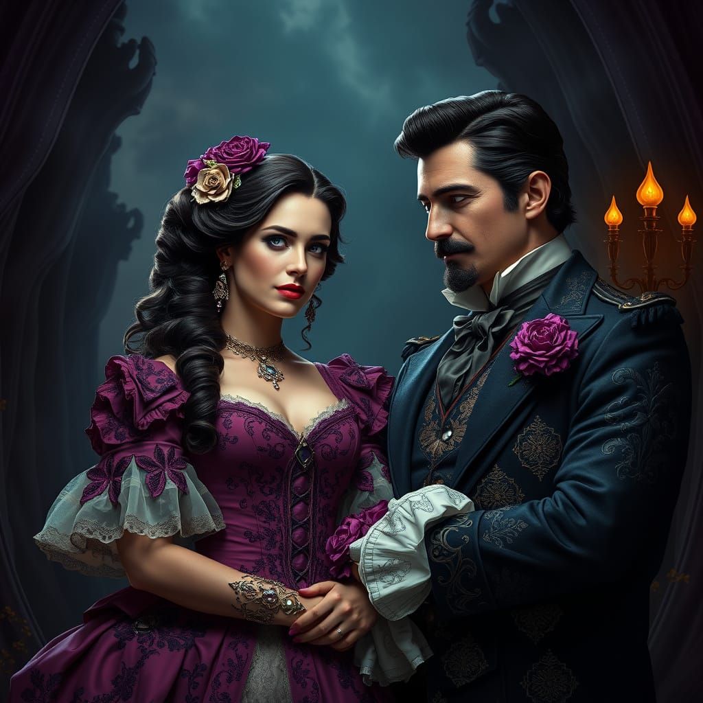 Scarlett and Rhett in Dark Fantasy Victorian Scene
