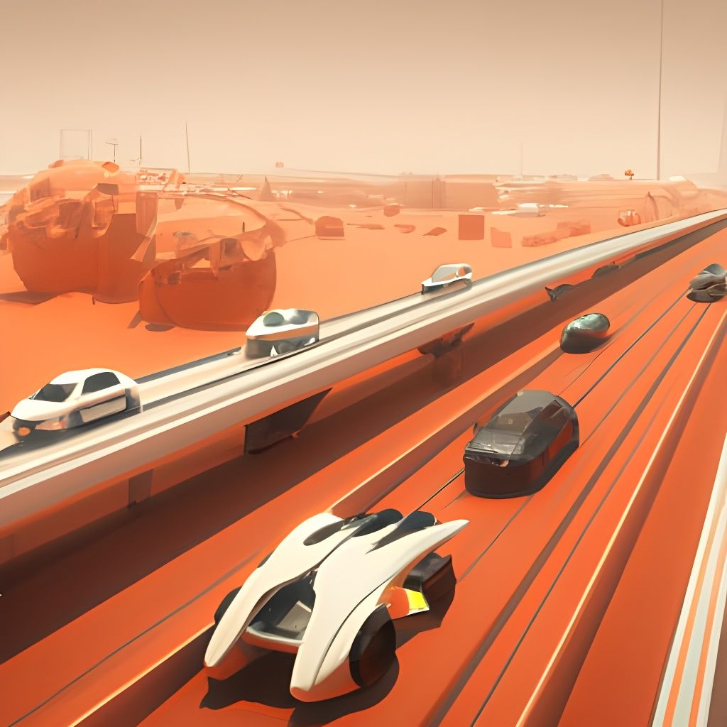 Futuristic Martian Highway with Hovercars in Sci-Fi Style