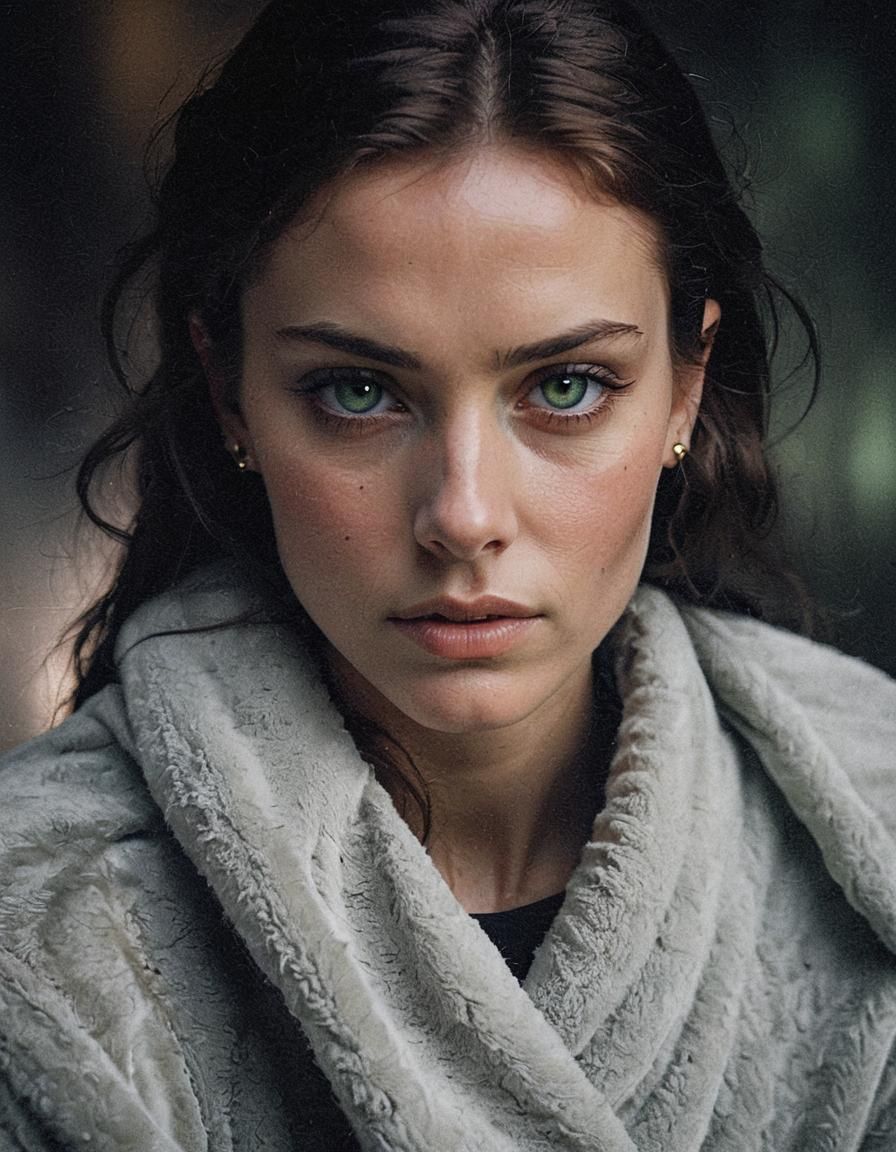 Hyperrealistic Portrait of a Woman with Green Eyes