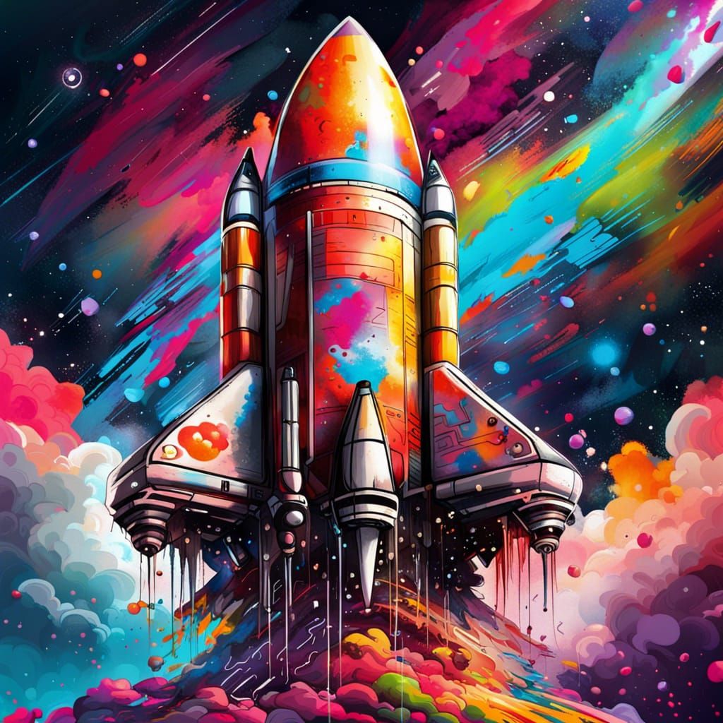 Epic Rocket Ship in Space: Graffiti Art Style
