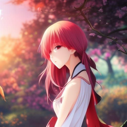 Anime Girl Portrait in a Blooming Flower Field