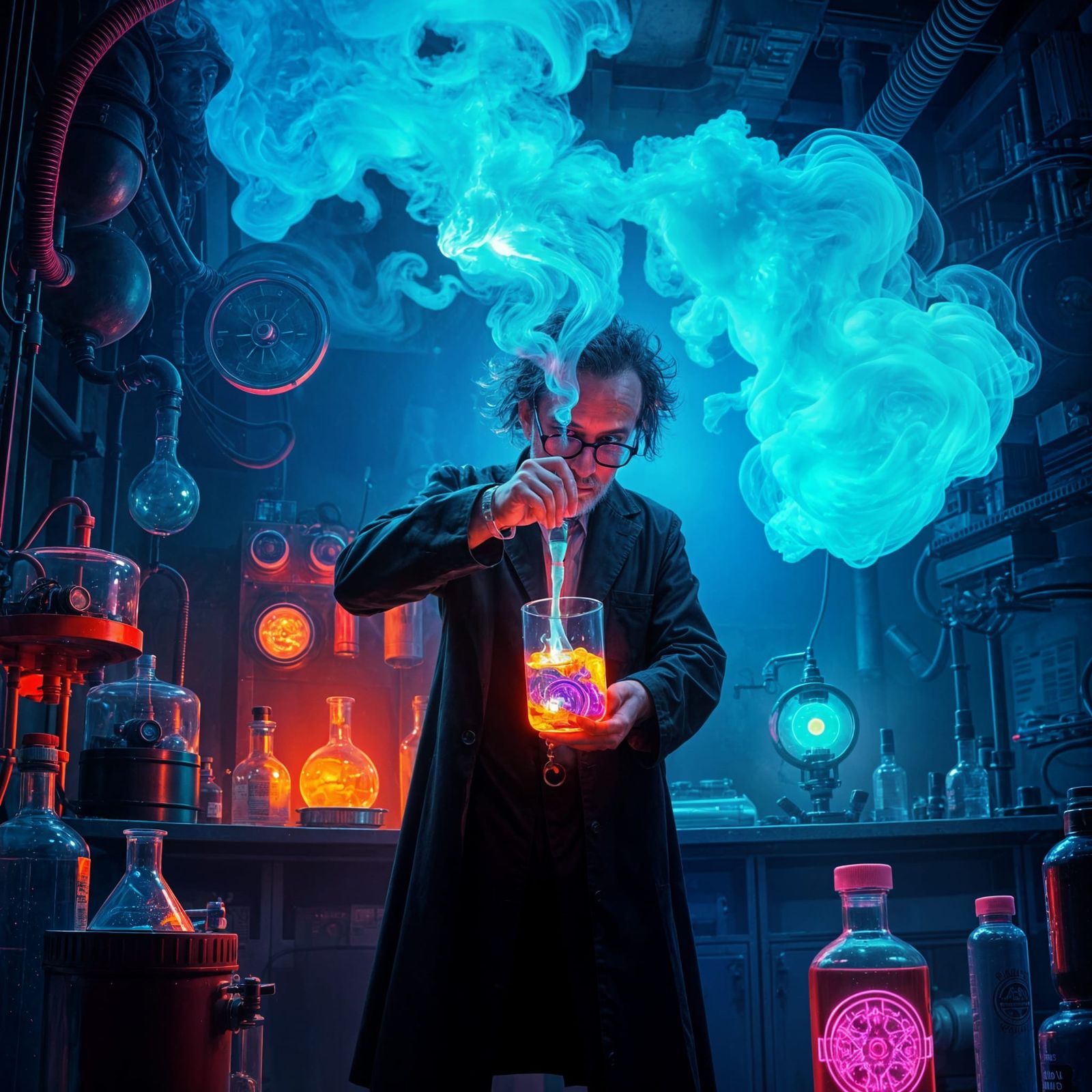 Mad Scientist Creates Smoke with Fluorescent Chemicals