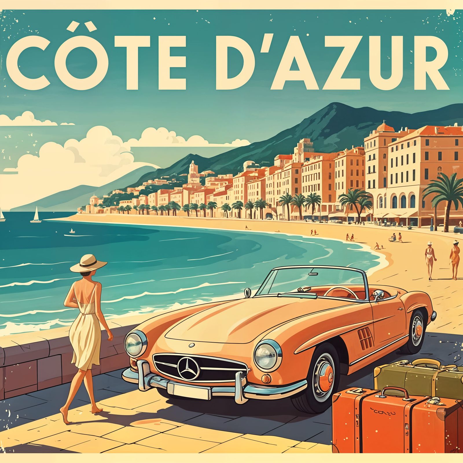 Vintage Côte d'Azur Travel Poster in Retro Style