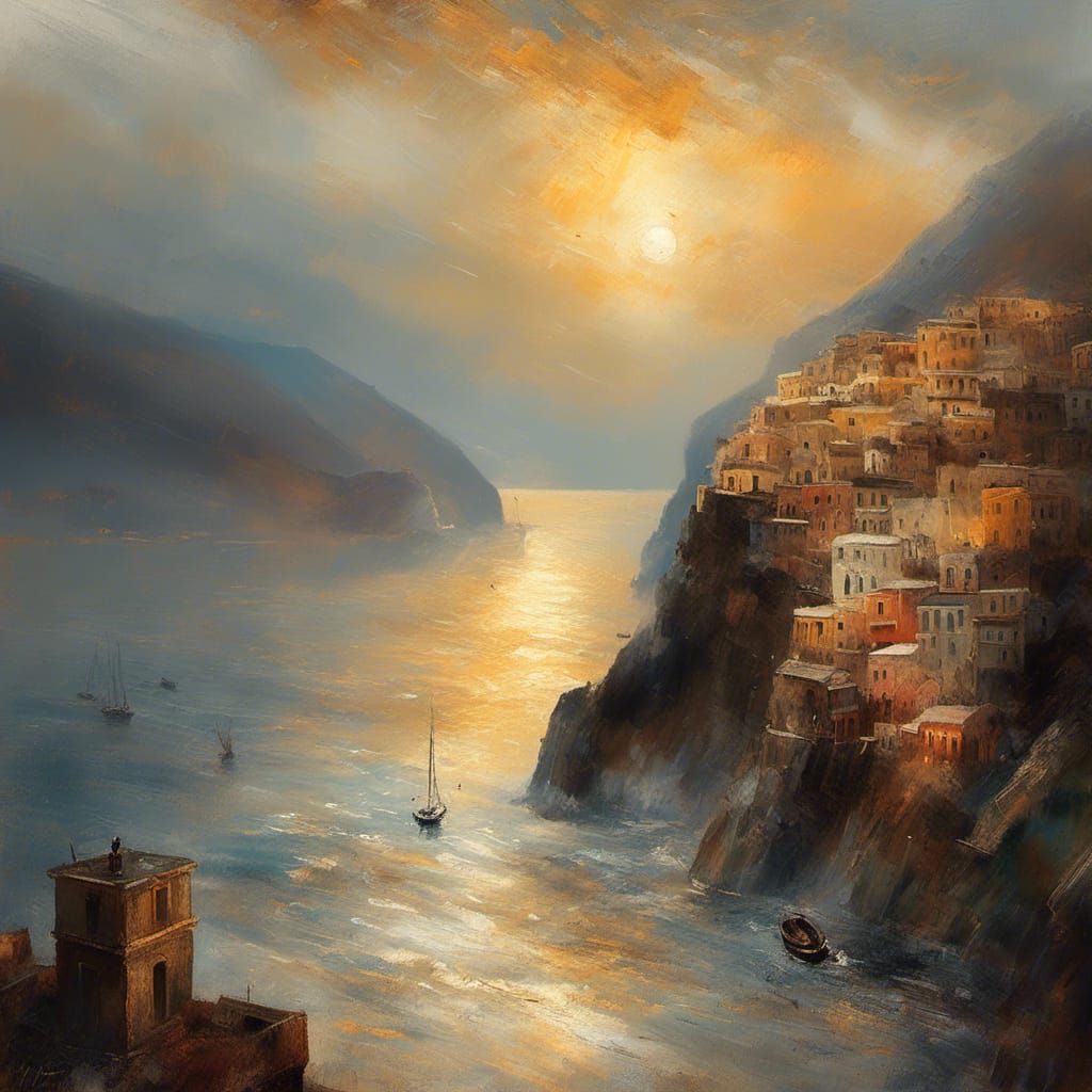 Amalfi Coast Seascape in the Style of Turner