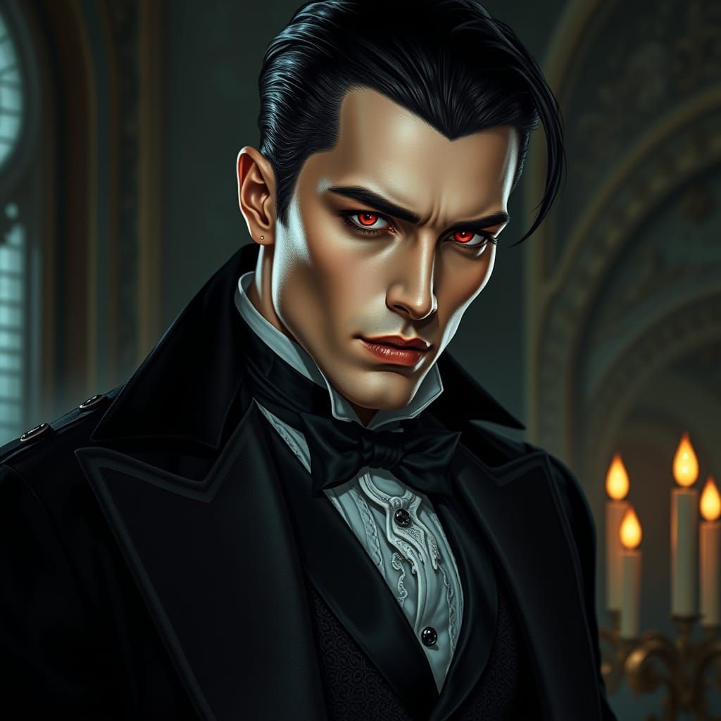 Ethereal Vampire Gentleman in Gothic Victorian Attire