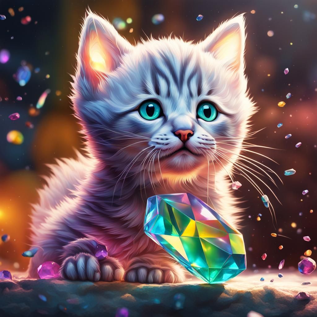 Crystal Kitten Hyperrealistic Splash Art Concept