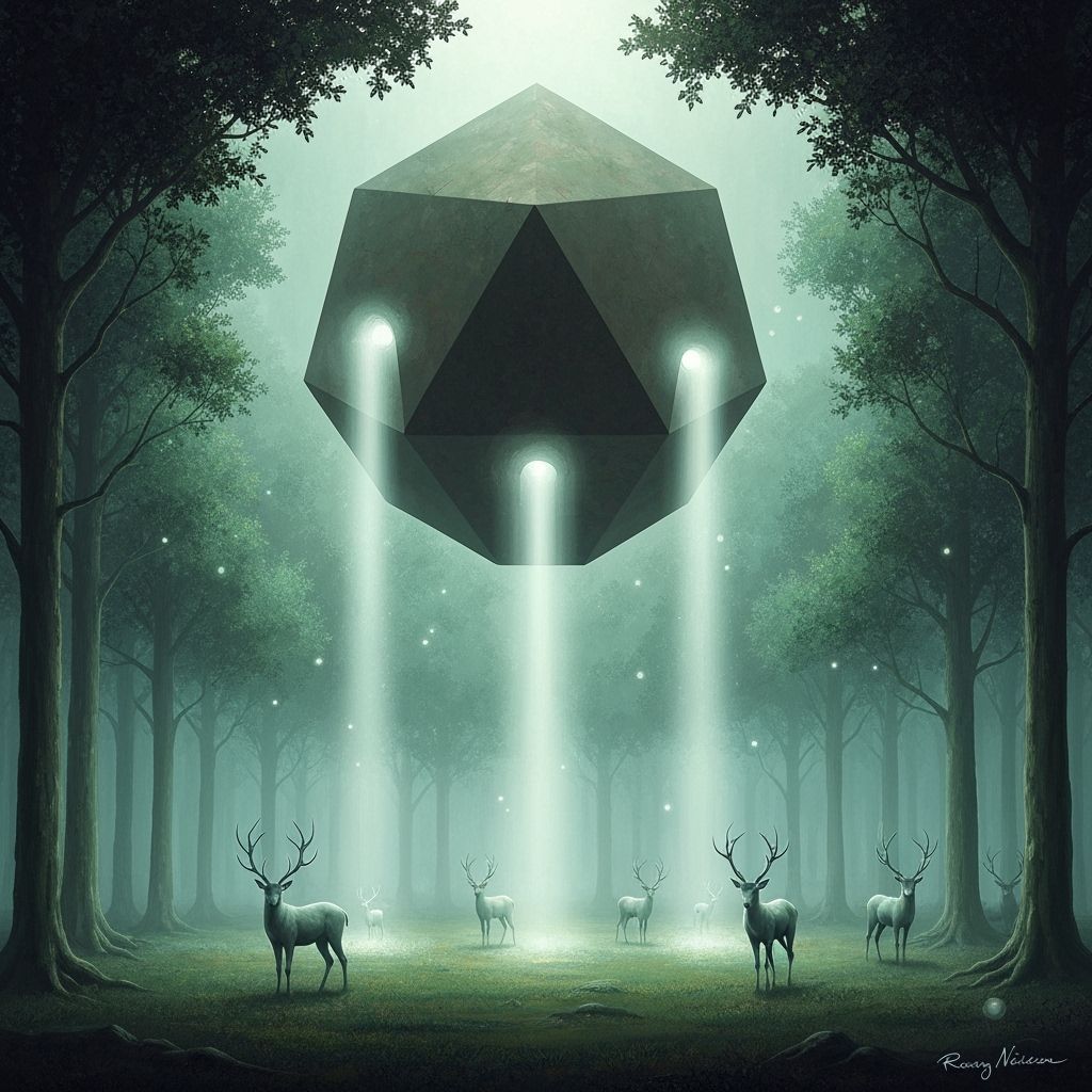 Mystical Dodecahedron Above Enchanted Forest Clearing