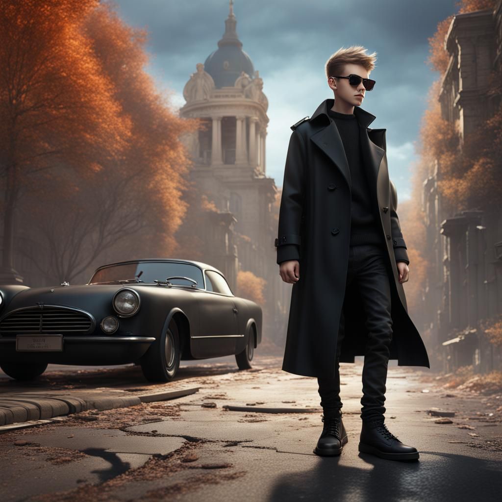 Teenage Boy in Trench Coat: Fantasy Concept Art