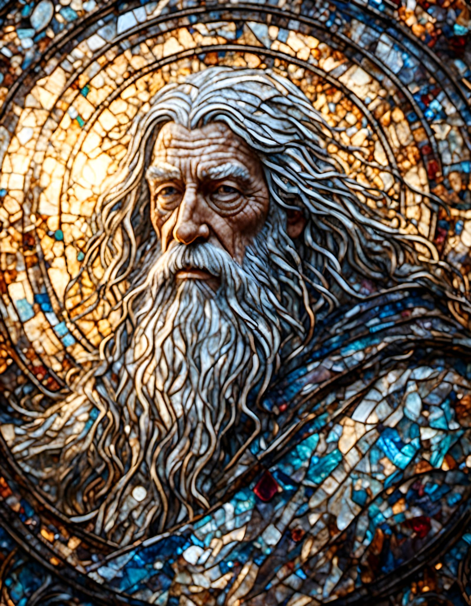 Gandalf the White: Stained Glass Mosaic Portrait