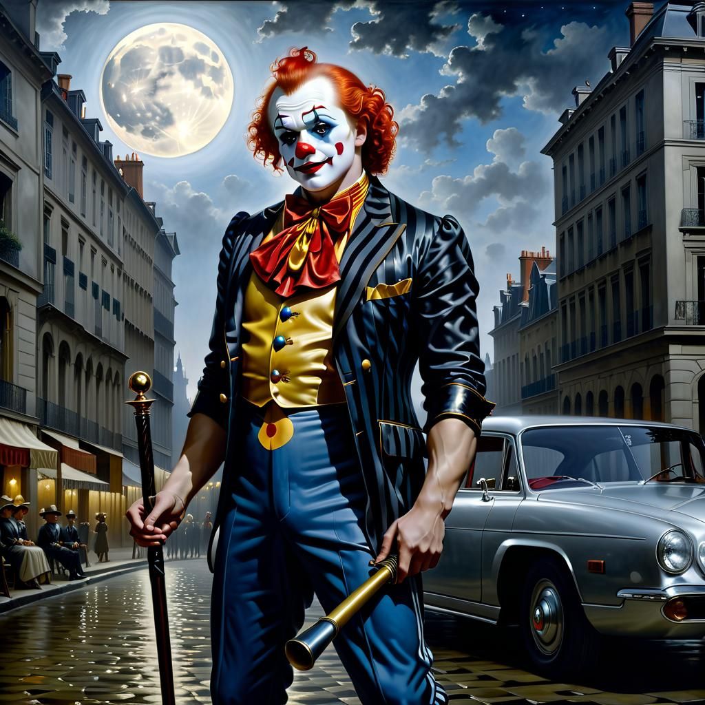 Pierrot in Moonlight: Hyperdetailed Photorealistic 8K Image