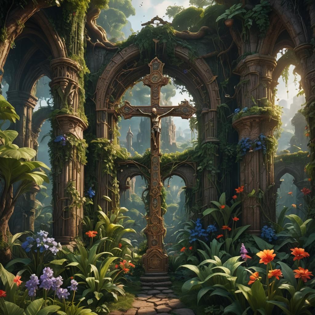 Holy Cross in Eden: Detailed Matte Painting