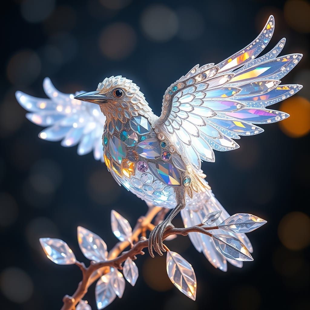 Majestic Crystal Bird in Ethereal Fantasy Art