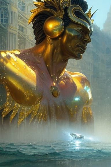 Sun God Emerges from Water, Digital Art