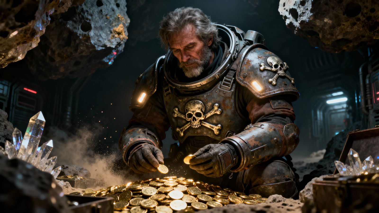 Space Pirate Counts Gold in Asteroid Base in Photorealistic ...