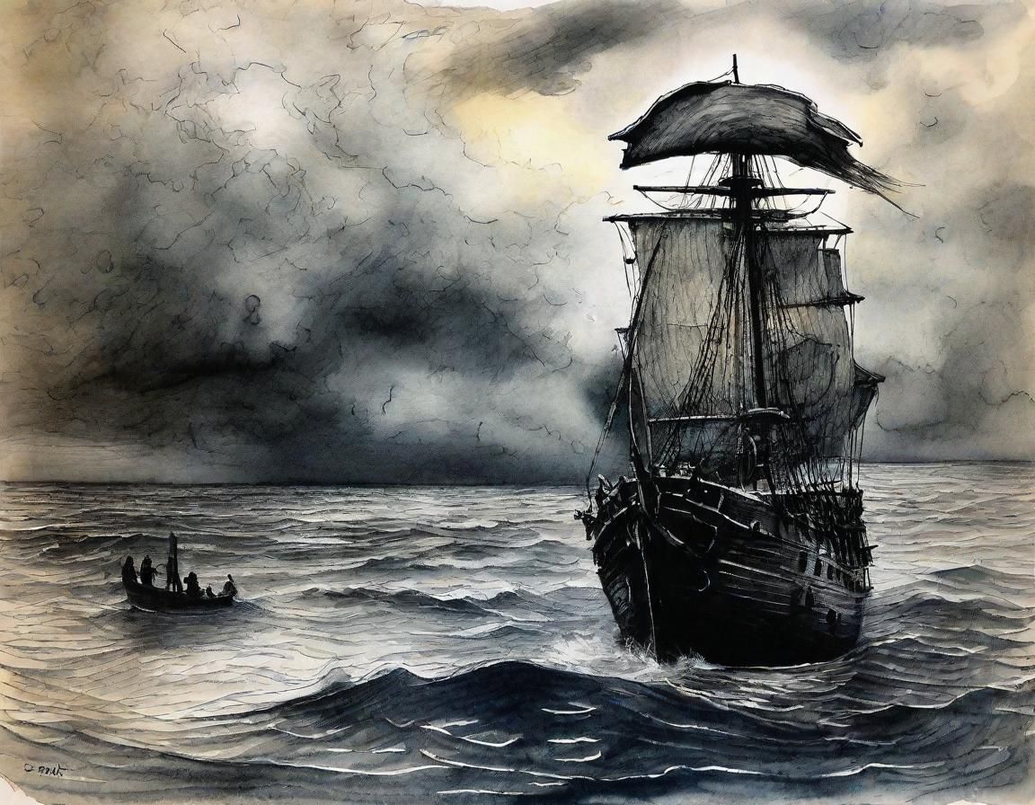 Pirate Captain in Stormy Seas: Van Gogh-esque Sketch