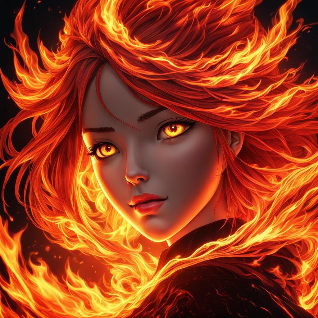 Fiery Face in Anime Cel-Shaded Style