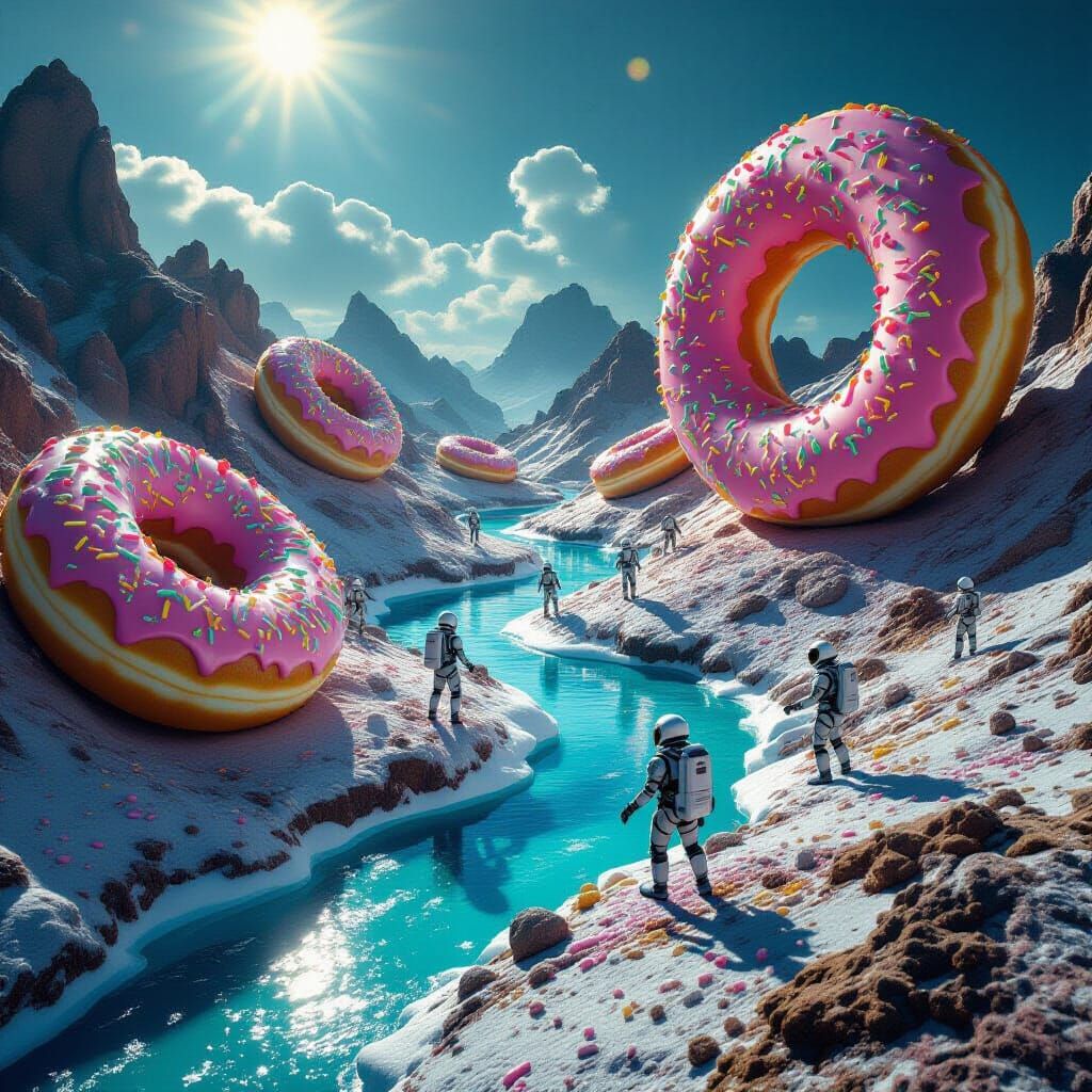 Robots Discover Ice Cream Oasis: Cinematic Film Still