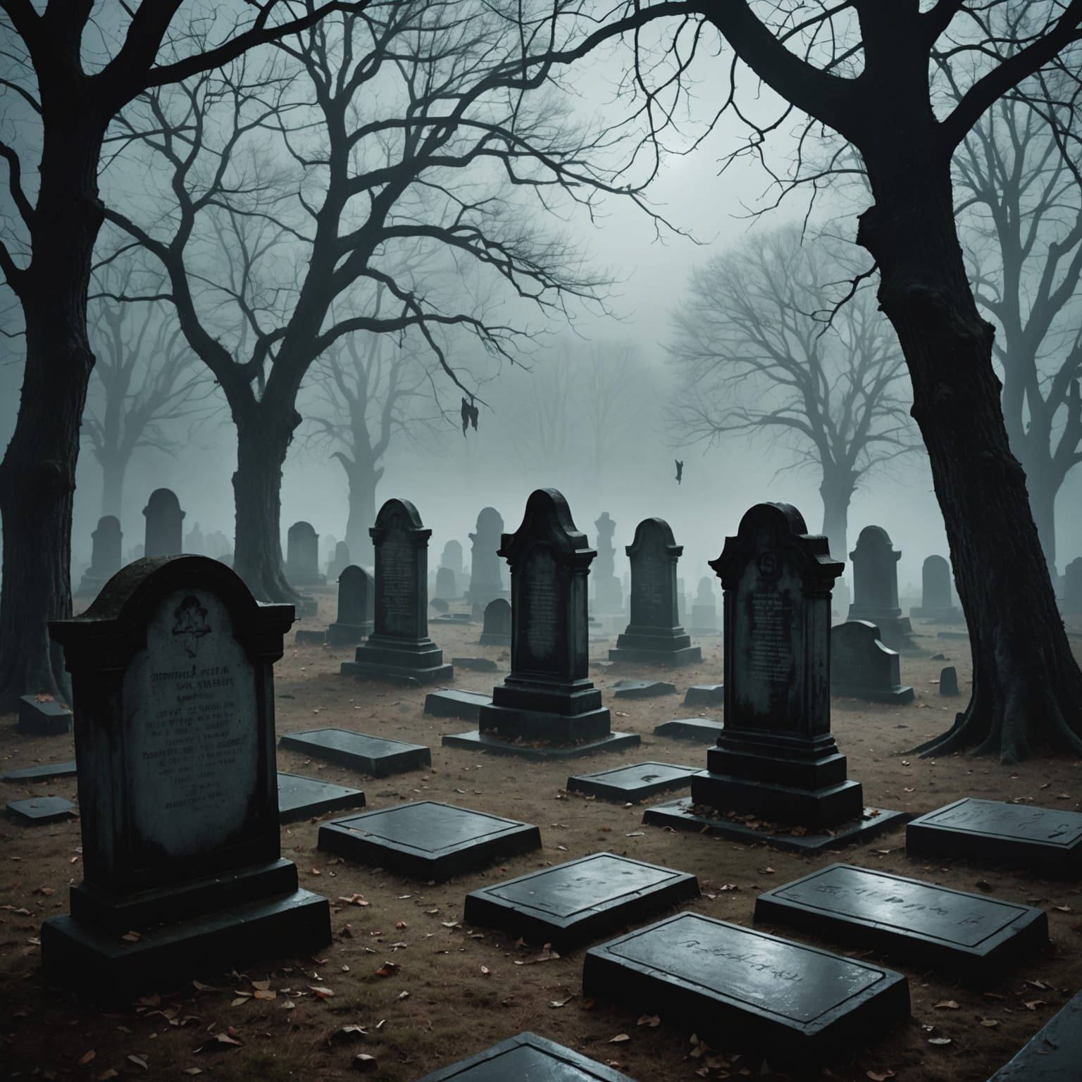 Ghosts Gliding Through an Ancient Graveyard Scene