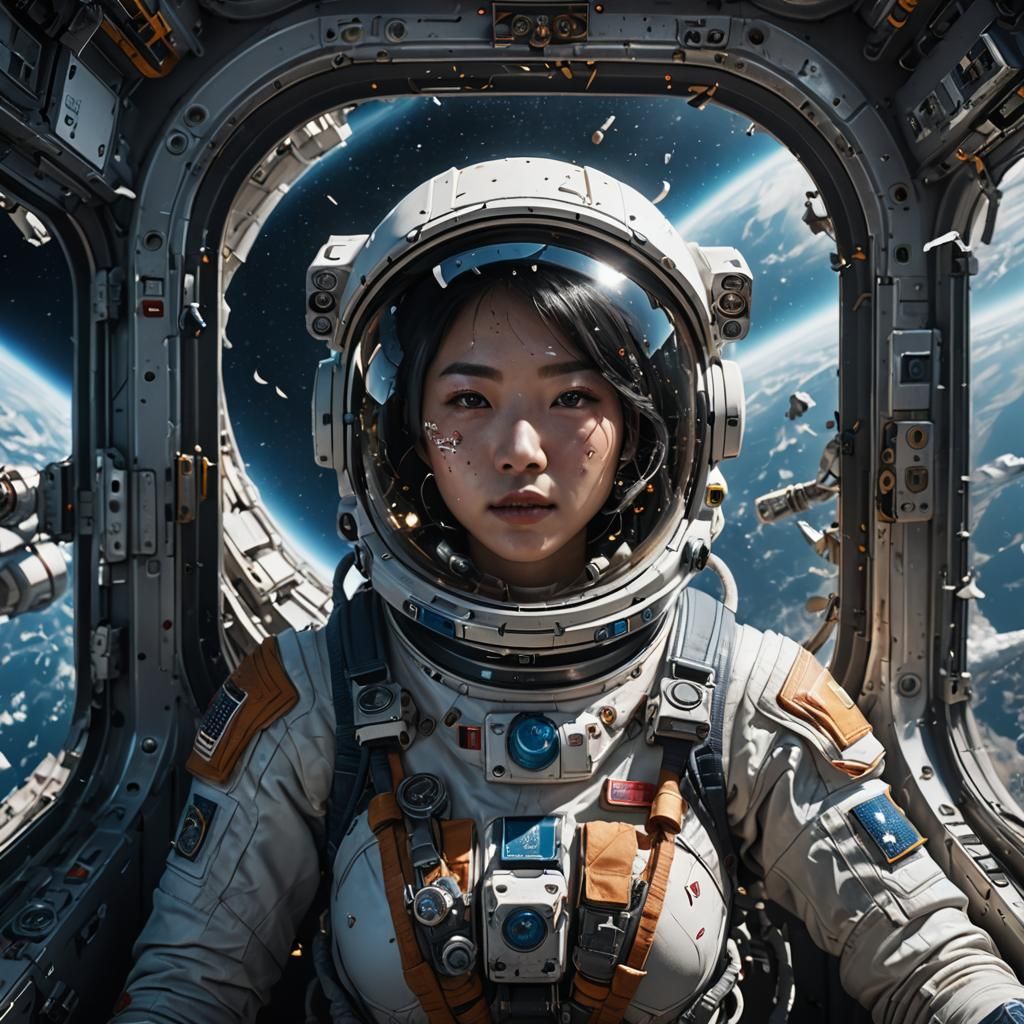 Shattering Space Capsule Window with Astronaut