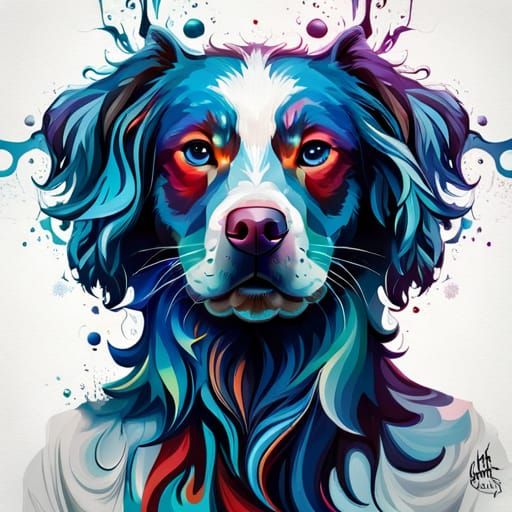 Fiery Canine Inkblot Digital Art