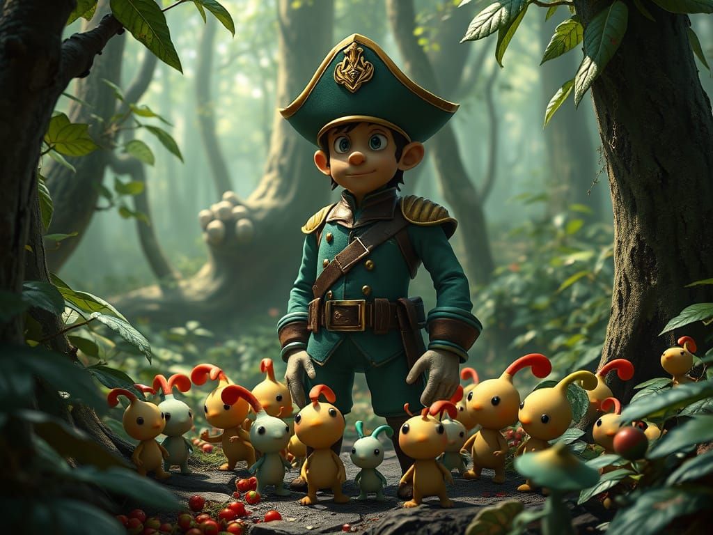 Captain Olimar in Lush Forest with Pikmin Minions