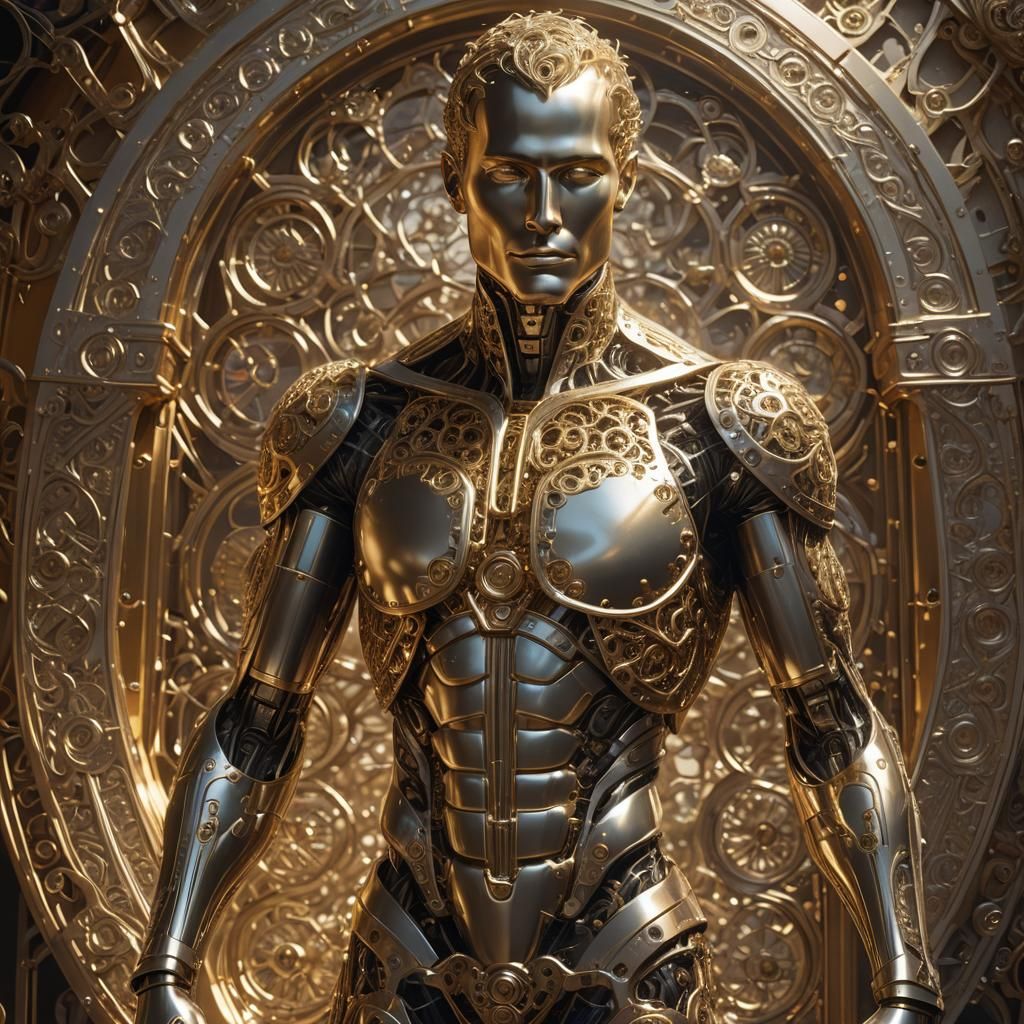 Radiant Mechanized Torso with Filigree Patterns