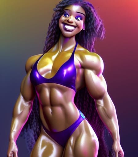 Smiling Female Bodybuilder in Yellow: 3D Digital Art