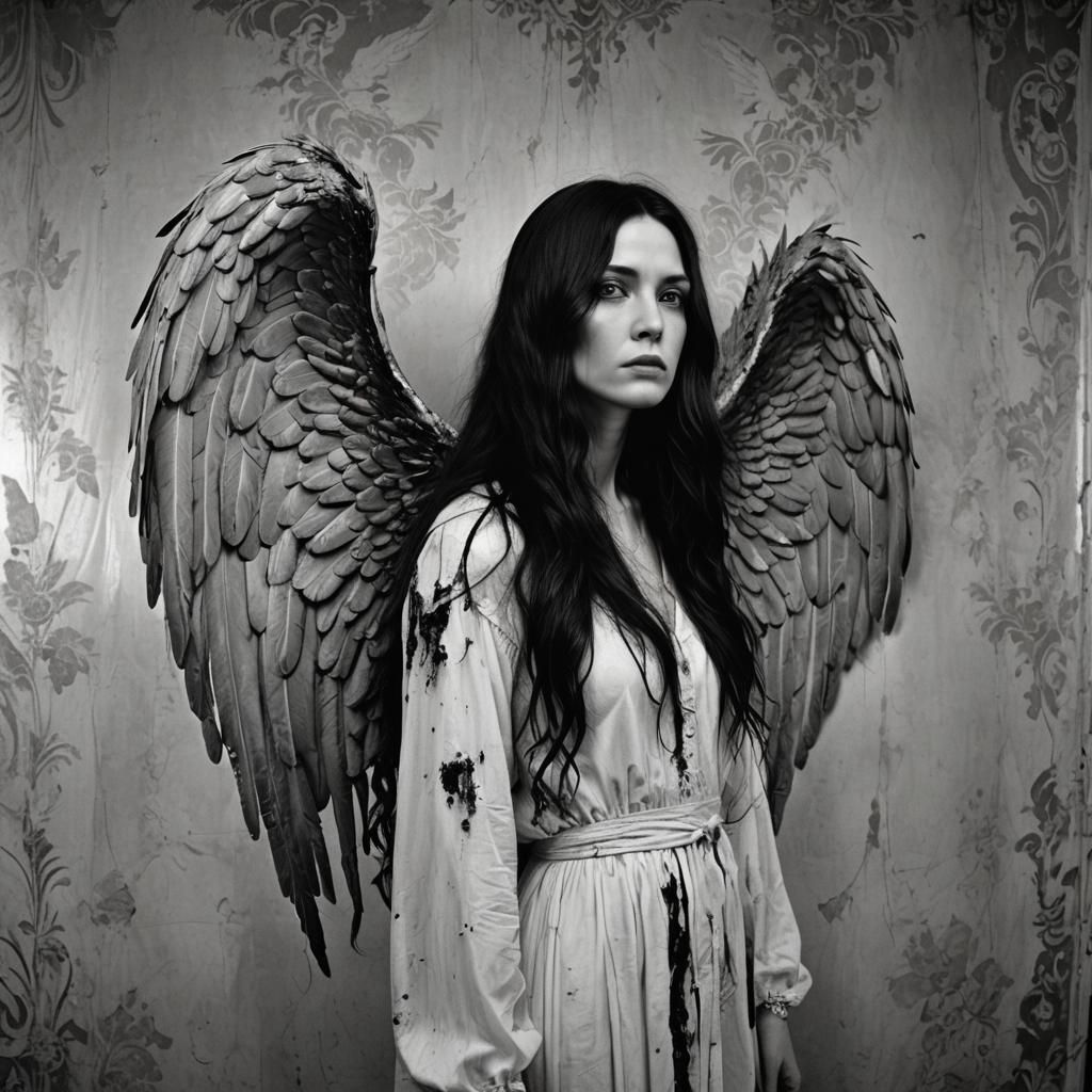 Gothic Angel: Evocative Black and White Portrait
