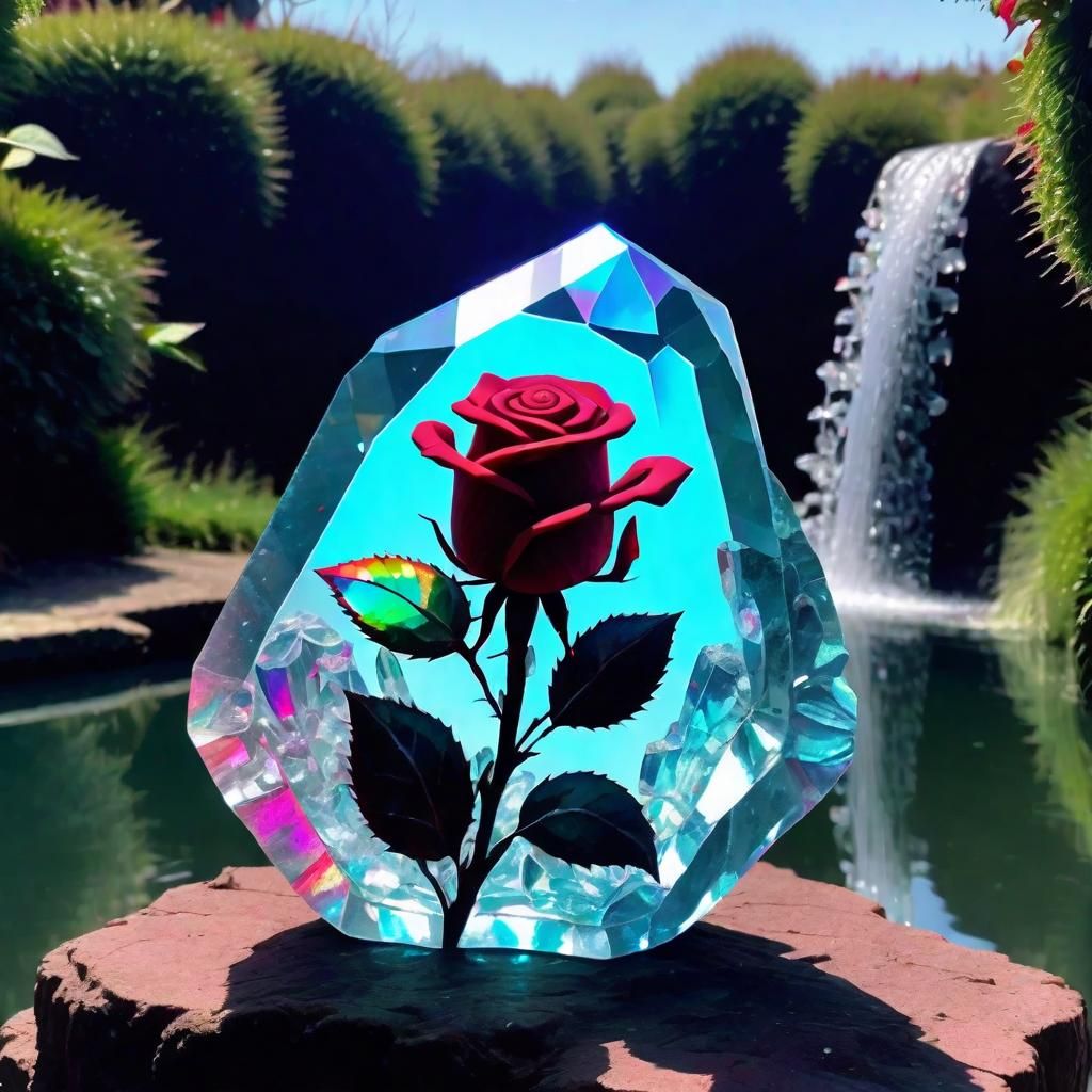 Blood Red Crystal Rose in a Fairycore Garden