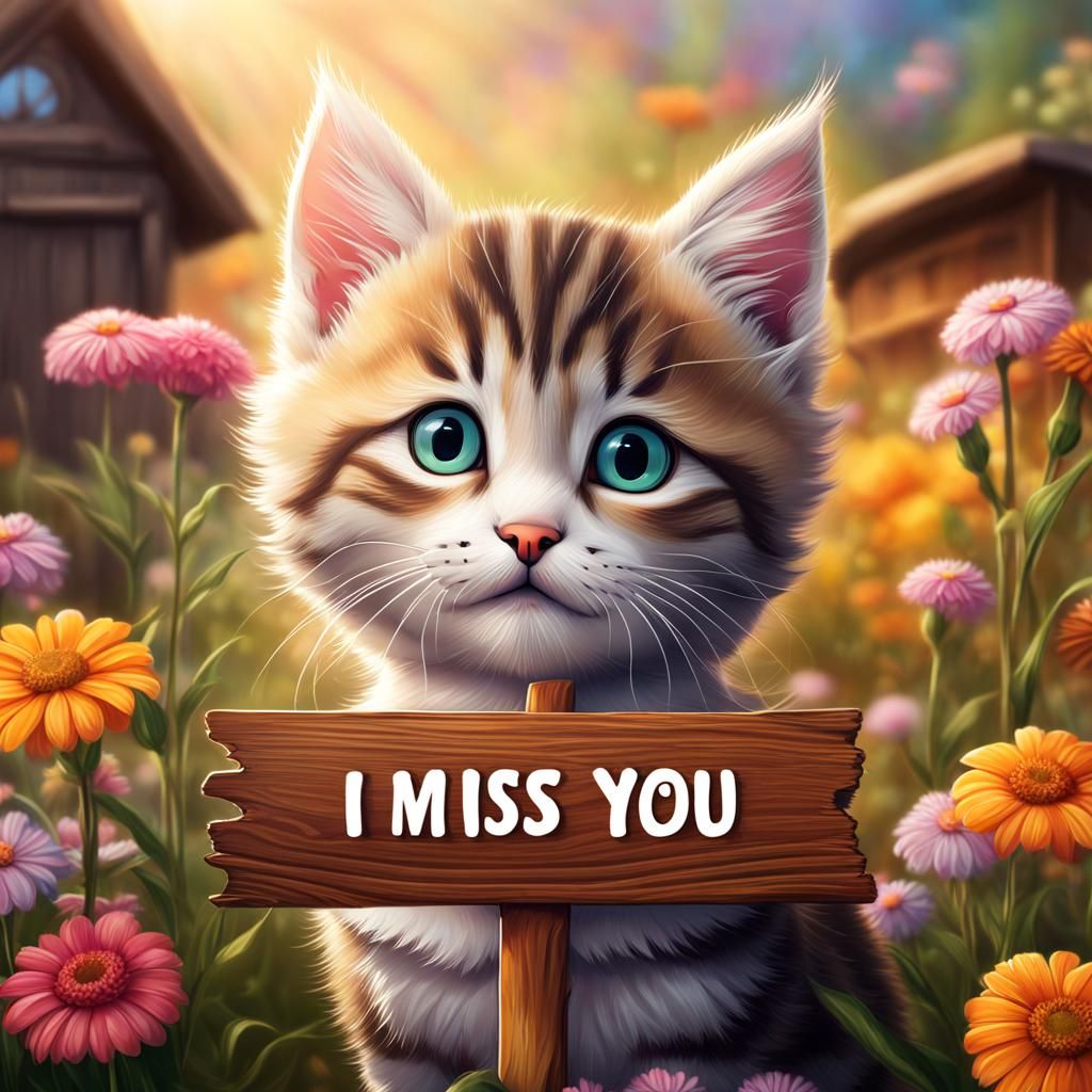 Cute Kitten Holds 'I Miss You' Sign