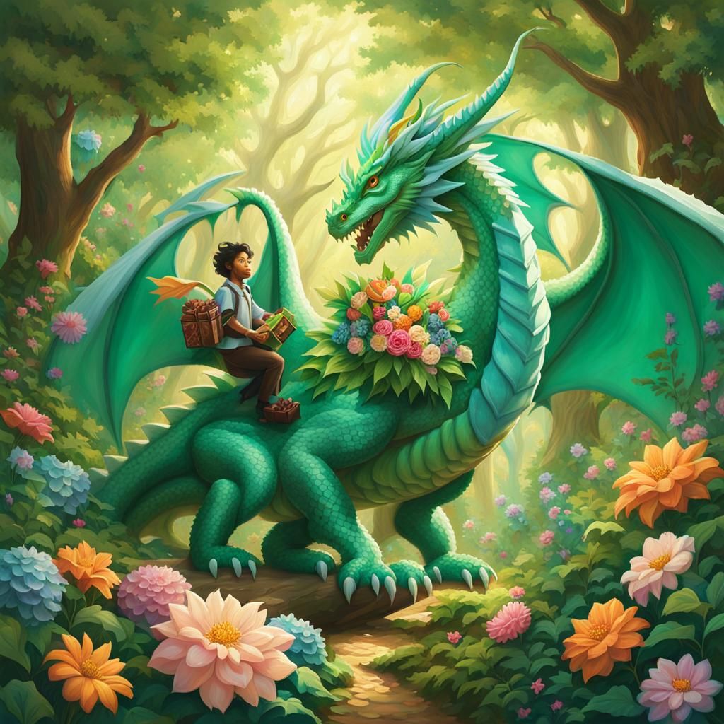 Romantic Dragons Courting in Fantasy Forest