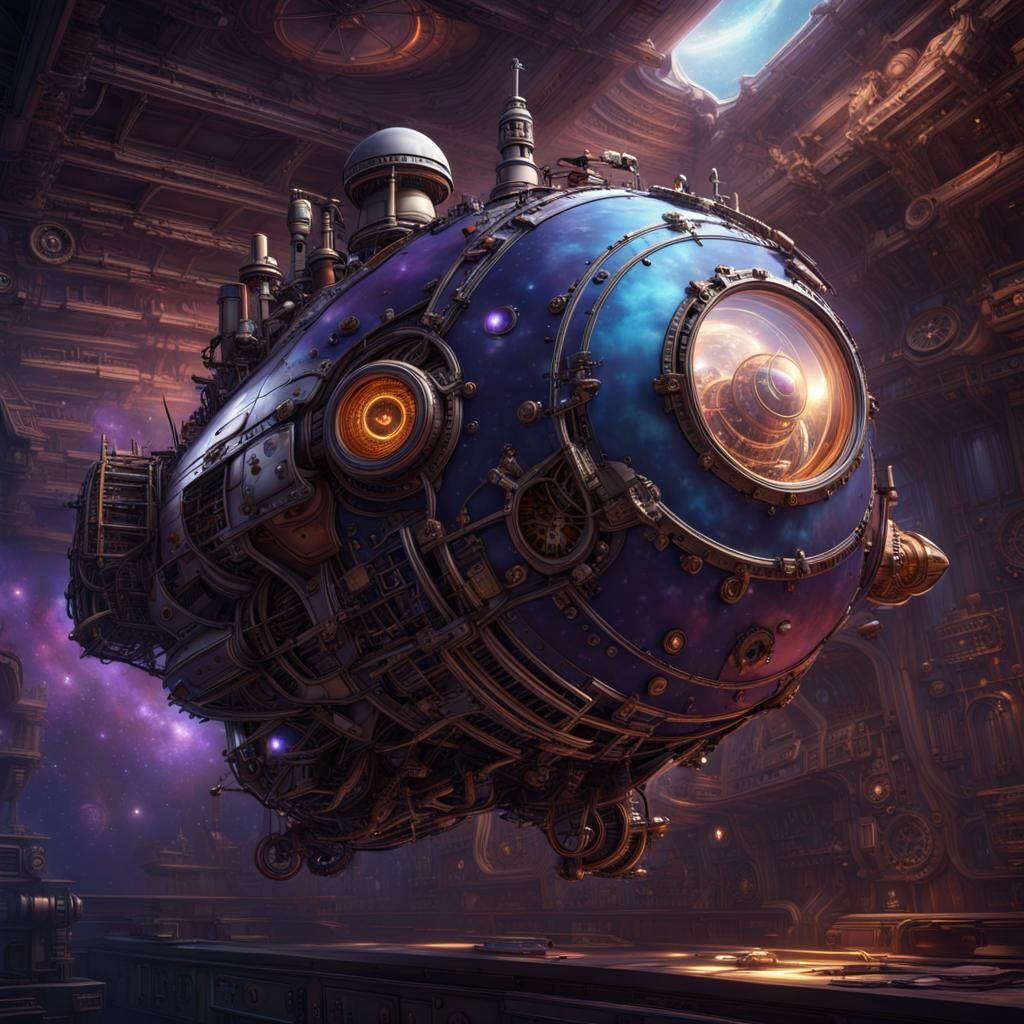Steampunk Starship Concept Art in Deep Space