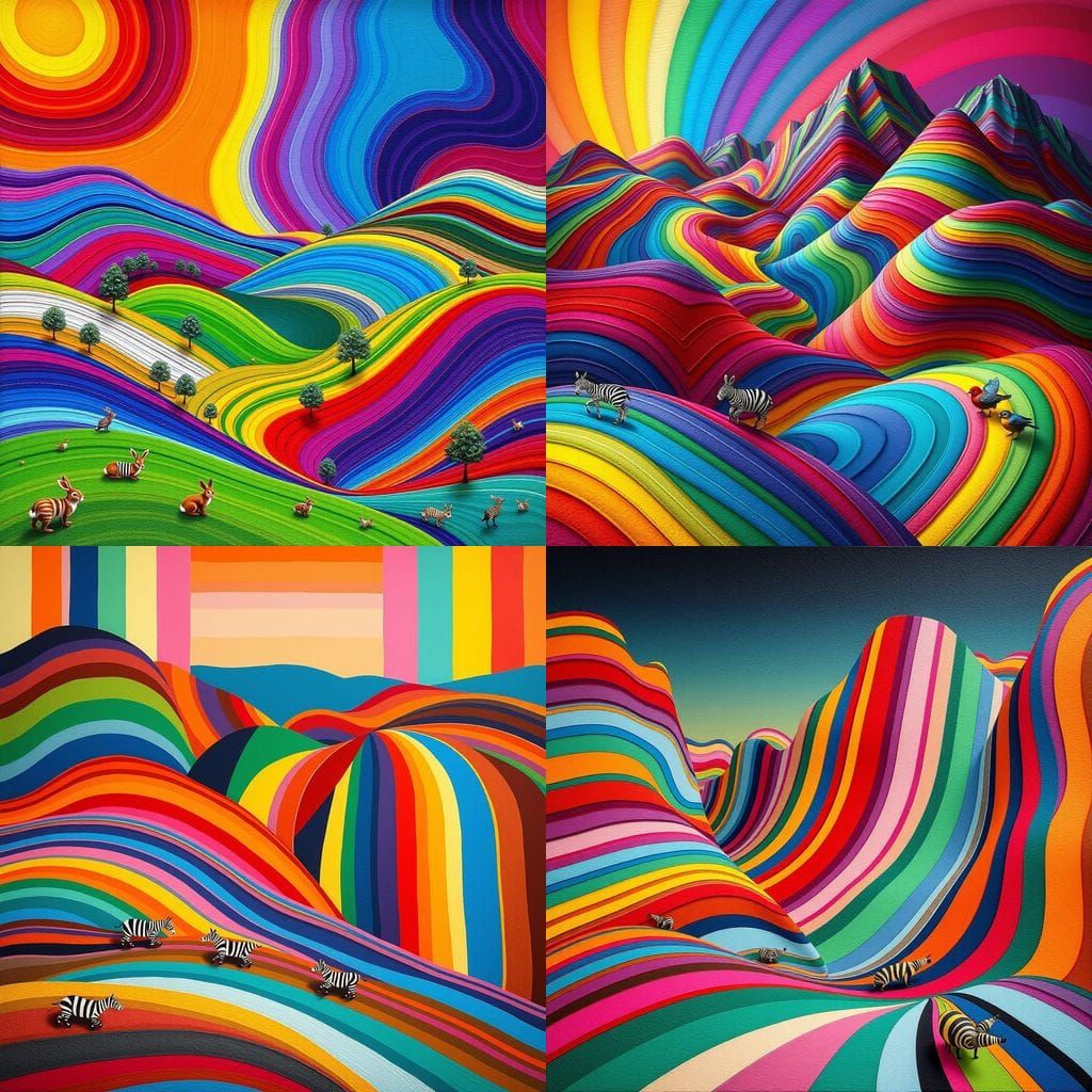 Vibrant Rainbow World with Striped Creatures