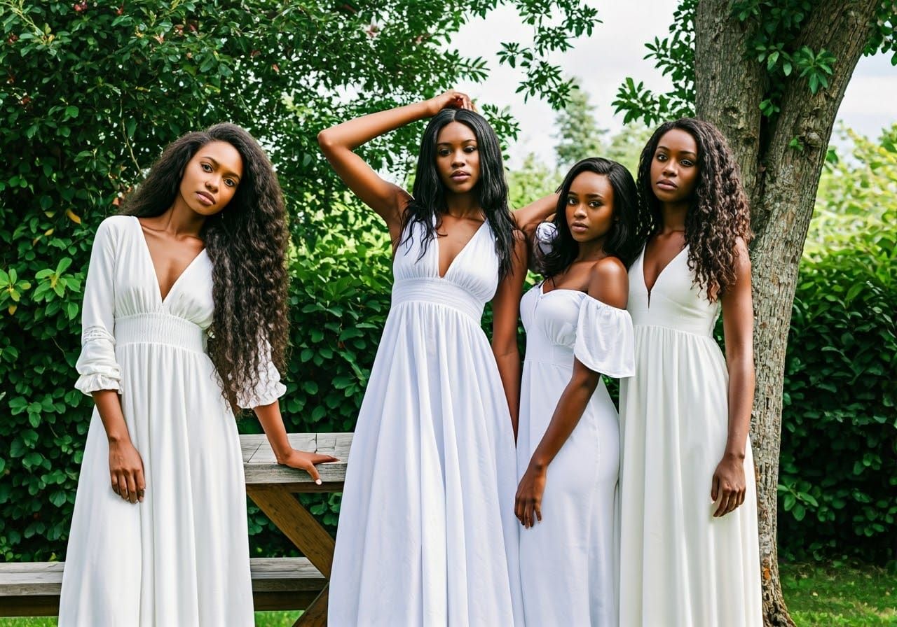 Elegant Black Women Pose Together in Rustic Setting