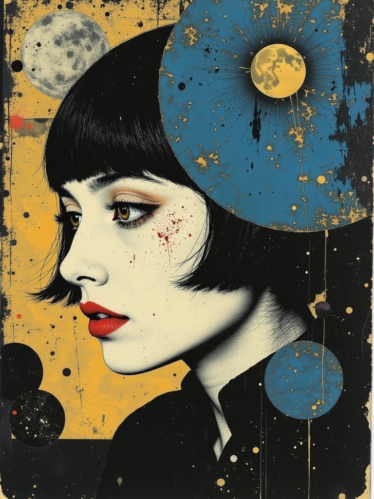 Surrealist Pop Art Portrait in Burnished Gold